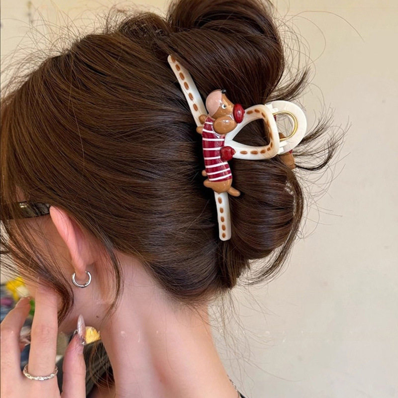 可爱手绘线条小狗抓夹2025后脑勺高级感韩国亚克力发夹大号鲨鱼夹,淘宝优惠券,粉丝福利购,淘宝优惠卷