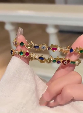 中古风星月闪钻手链复古百搭