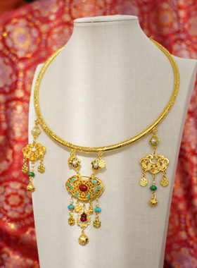 云深雾浅 猫咪纳财 原创猫爪铜钱金色汉服璎珞项圈平安锁古风项链