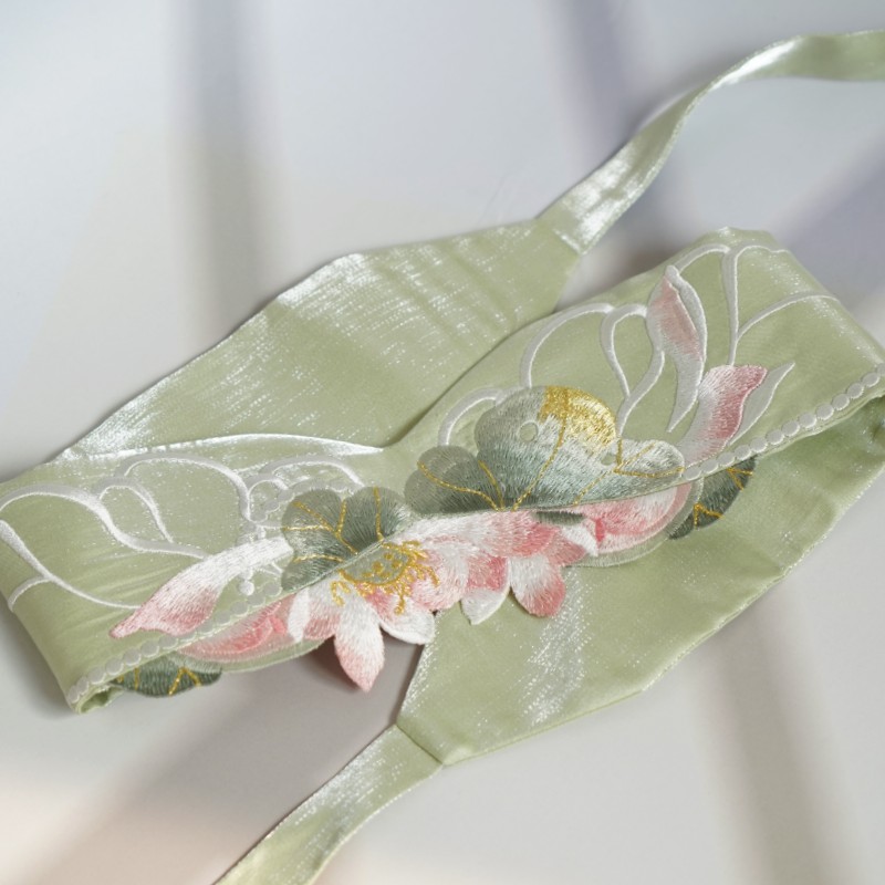 云深雾浅 荷花 异形花卉汉服刺绣腰封国风百搭清新连衣裙腰带装饰 - 图0