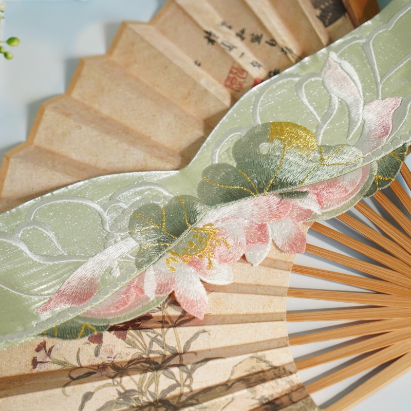 云深雾浅 荷花 异形花卉汉服刺绣腰封国风百搭清新连衣裙腰带装饰 - 图2