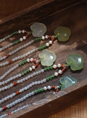 原创汉服岫玉软璎珞明制白玛瑙