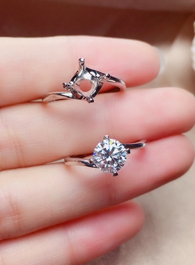 时尚简单四爪戒指空托圆8