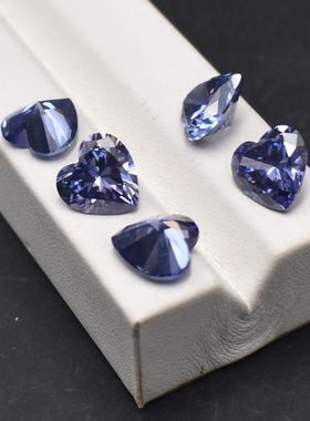 5A浅坦桑兰心形宝石裸石浅坦桑蓝锆石 diy首饰CZ配石TanZanite