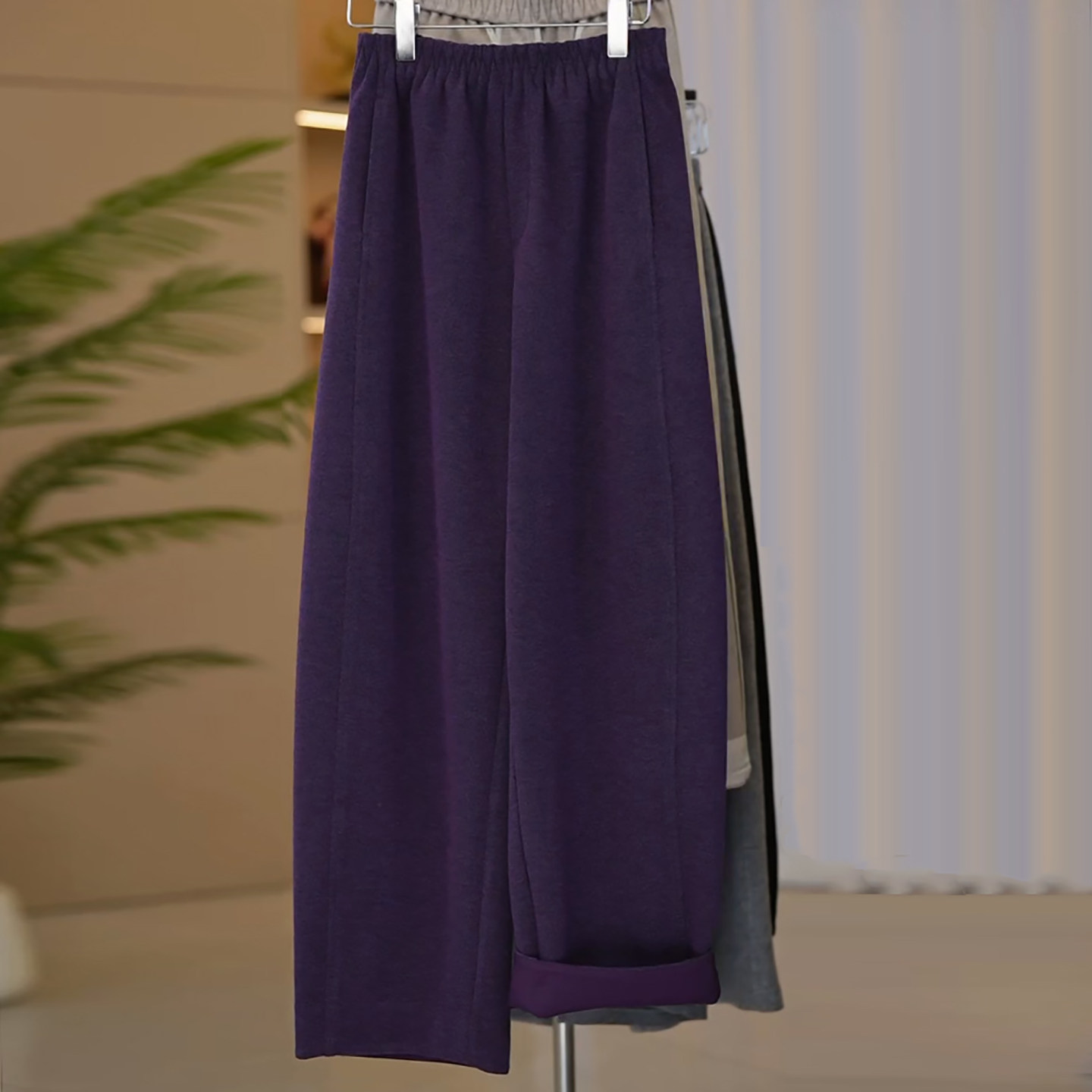 Ader紫色加绒加厚羊毛休闲裤女2025冬季新款松紧腰宽松垂感弯刀裤,淘宝优惠券,粉丝福利购,淘宝优惠卷