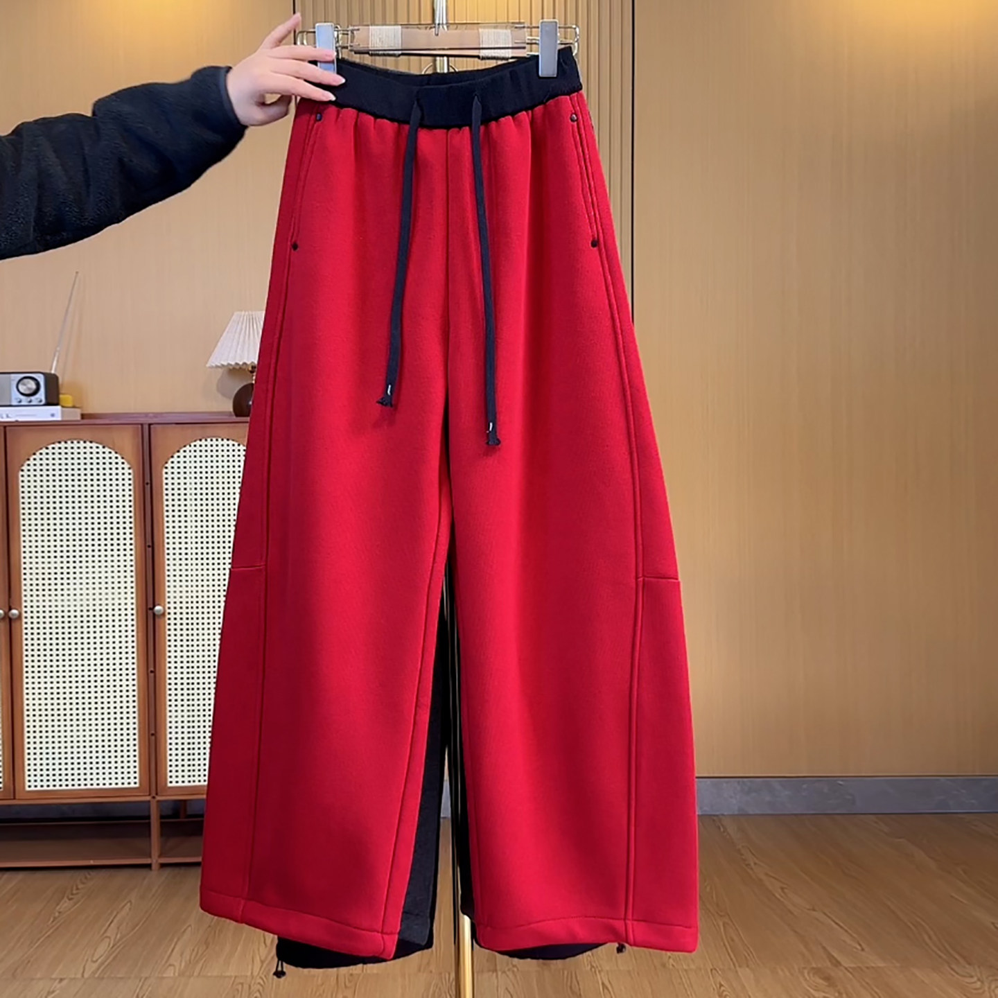 Ader拼接腰头抽绳弯刀卫裤女2026春季新款高腰遮胯百搭显瘦休闲裤,淘宝优惠券,粉丝福利购,淘宝优惠卷