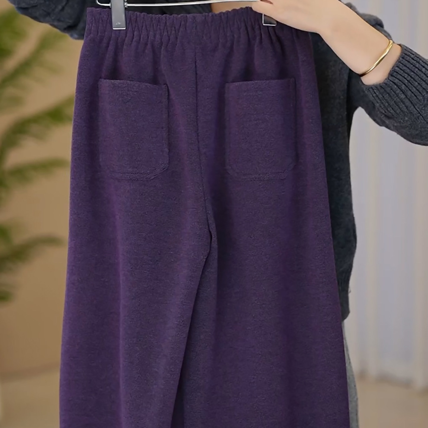 Ader紫色加绒加厚羊毛休闲裤女2025冬季新款松紧腰宽松垂感弯刀裤,淘宝优惠券,粉丝福利购,淘宝优惠卷