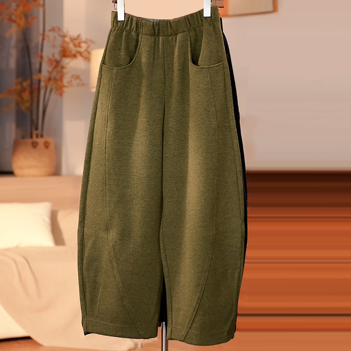 Ader九分加厚羊毛休闲裤女2025冬季新款宽松遮胯显瘦保暖弯刀裤子,淘宝优惠券,粉丝福利购,淘宝优惠卷