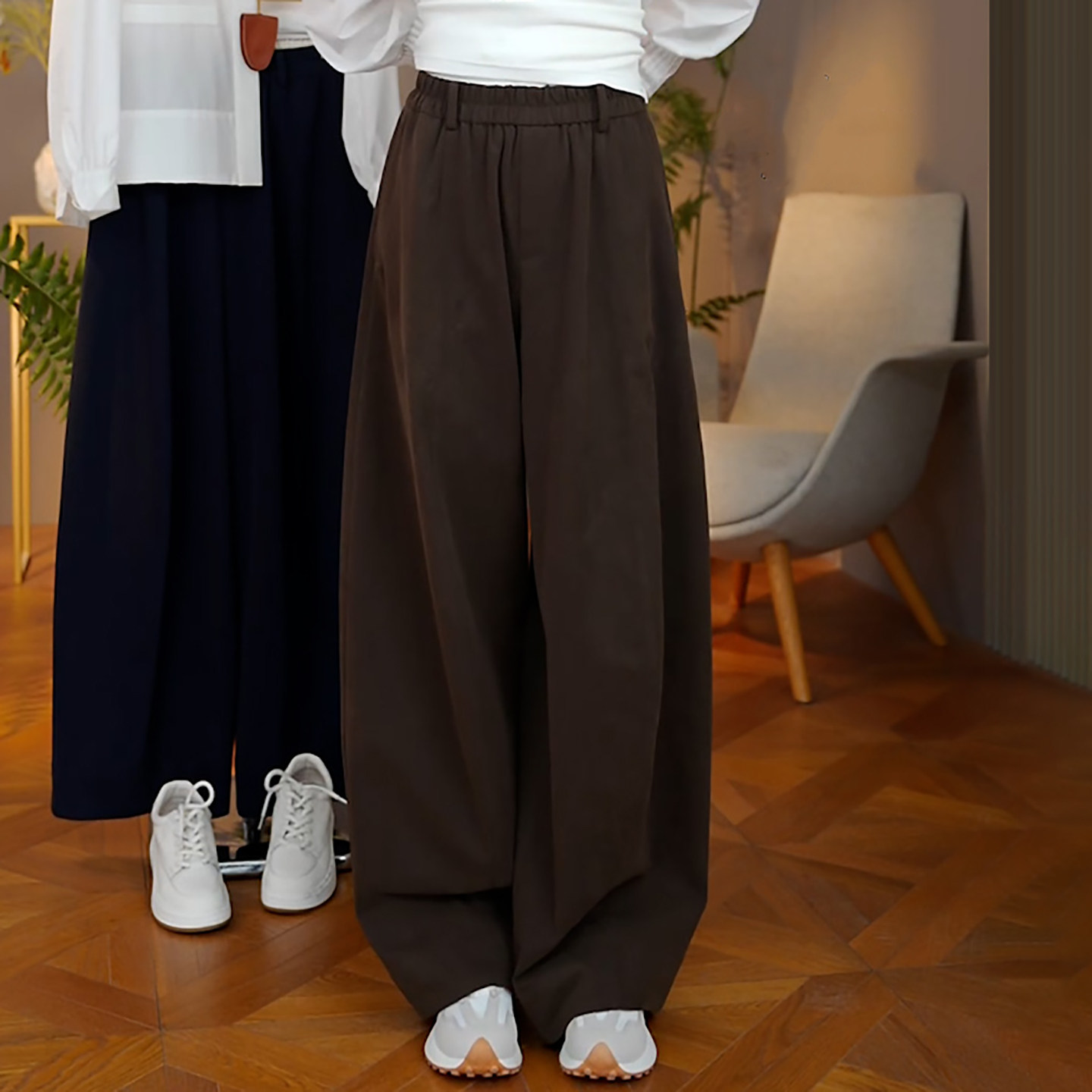 Ader咖色阔腿休闲裤女2026春季新款高腰百搭宽松遮胯显瘦镰刀裤子,淘宝优惠券,粉丝福利购,淘宝优惠卷