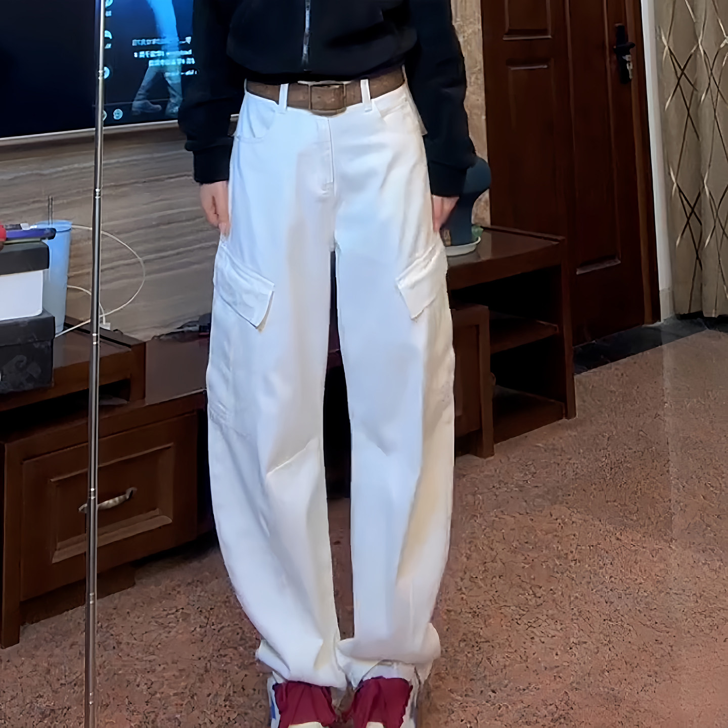 Ader牛仔工装裤女2026春季新款白色高腰宽松阔腿百搭休闲弯刀裤潮,淘宝优惠券,粉丝福利购,淘宝优惠卷