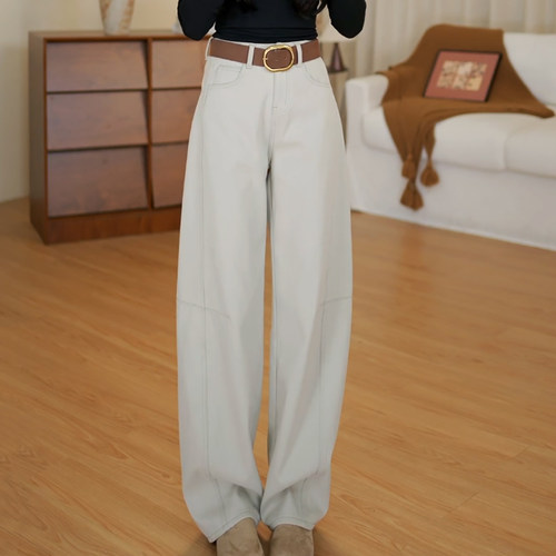 Ader加绒阔腿弯刀裤女2025冬季新款高腰百搭显瘦简约休闲牛仔裤潮 - 图0