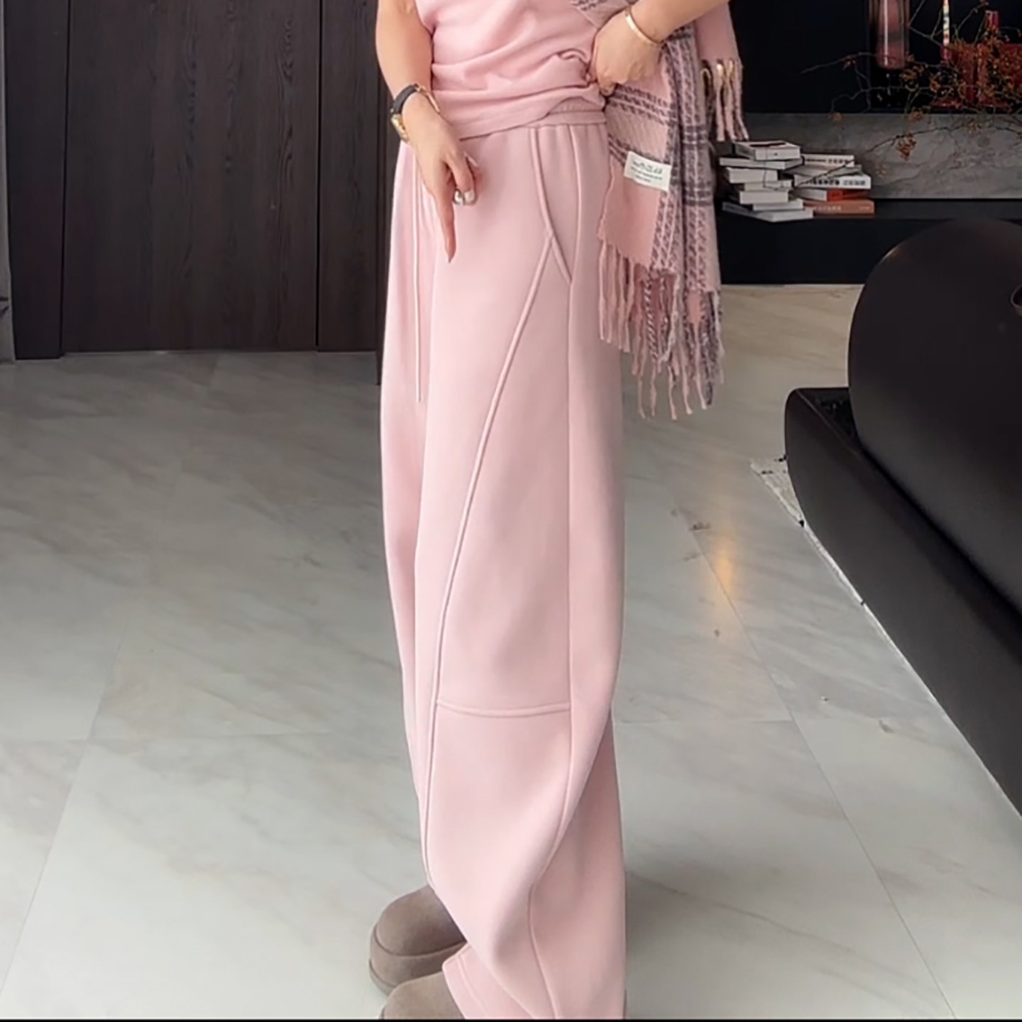 Ader粉色加绒加厚运动阔腿卫裤女2025冬季新款高腰宽松减龄休闲裤,淘宝优惠券,粉丝福利购,淘宝优惠卷