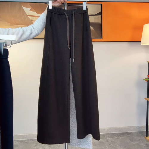 Ader休闲裤女2025年冬季新款加绒加厚宽松显瘦阔腿百搭弯刀裤子潮 - 图2