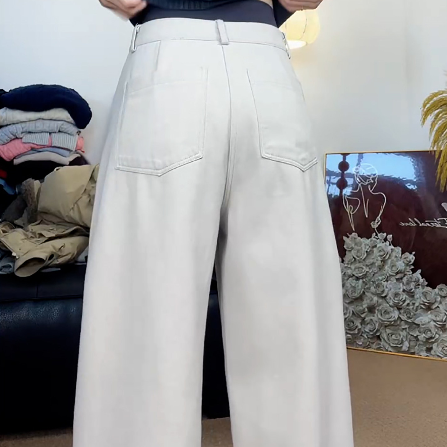 Ader冬季加绒窄版阔腿弯刀裤女2025新款百搭显瘦纯色简约休闲裤子,淘宝优惠券,粉丝福利购,淘宝优惠卷