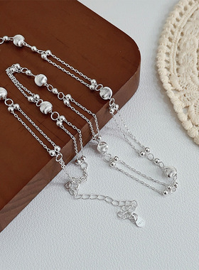 s925纯银双层链条猫眼珠项链女