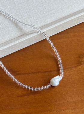 鱼尾巴洛克珍珠天然白水晶项链