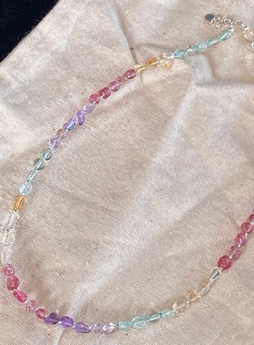彩虹七彩糖果色黄紫水晶项链女