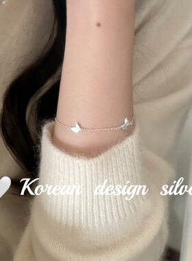 S925纯银拉丝双灵动蝴蝶手链女