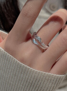 韩版S925纯银复古双层打结戒指女