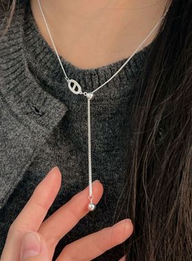 韩版S925纯银猪鼻子流苏锁骨链女