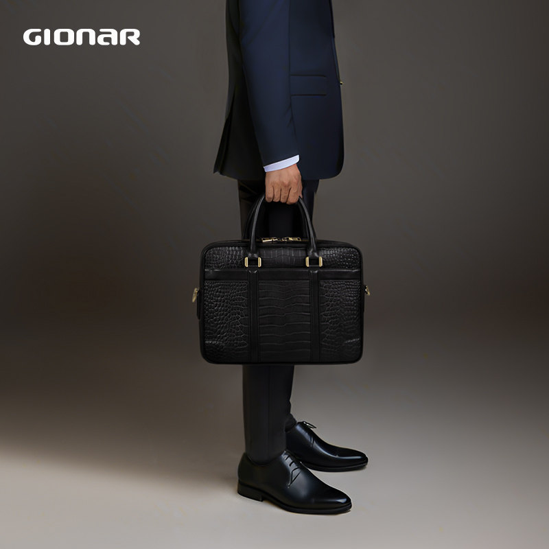 GIONAR公文包男士包袋高端商务真皮单肩斜挎大容量鳄鱼纹手提男包,淘宝优惠券,粉丝福利购,淘宝优惠卷