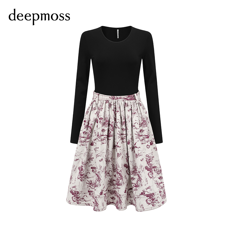 【deepmoss】秋冬女装时尚复古潮流海洋舞会提花高腰伞裙连衣裙