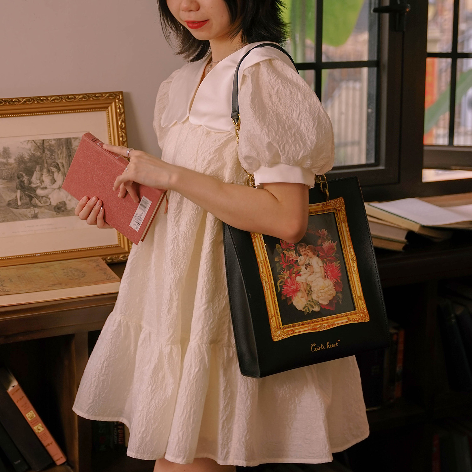 少女心球原创正版油画文艺复古痛大容量通勤百搭高级感托特单肩包,淘宝优惠券,粉丝福利购,淘宝优惠卷