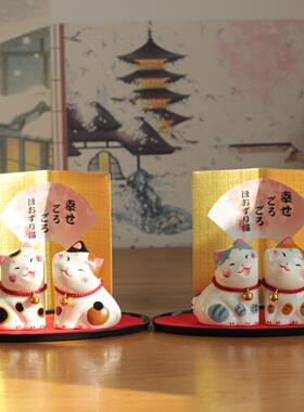 京都龙虎作陶瓷贴脸猫咪桌面摆件