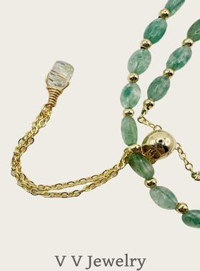 【薇阮珠宝】原创设计天然绿草莓晶双圈手串国风ins小众高级款