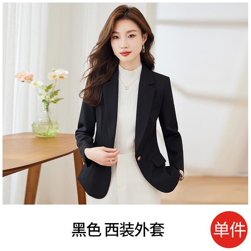 蓝色休闲西装外套女秋季2023新款高级感小个子气质修身小西服上衣