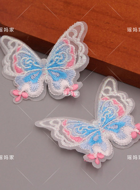 6cm\8cm新款幻彩线国风刺绣蝴蝶diy发夹儿童材料配件