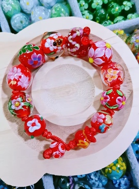 顺遂民族风日式琉璃珠手链新年生肖女生礼物 红色琉璃手链守护神