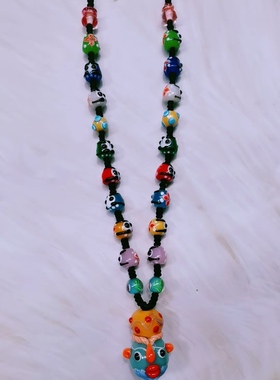 守护神腓尼基人面琉璃手工编织项链吊坠古着人脸珠挂绳配件琉璃链