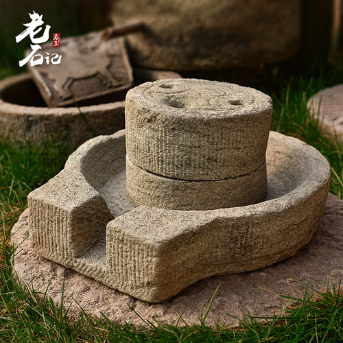 精品小石磨老石磨家用手工石磨传统民间旧石器装饰流水摆件磨盘 - 图1