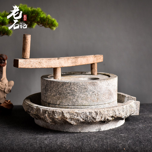 精品小石磨老石磨家用手工石磨传统民间旧石器装饰流水摆件磨盘 - 图0