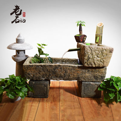 石头花盆老石槽鱼缸阳台水景旧水槽庭院户外摆件猪槽石盆流水组合 虎窝淘