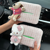 Car towels box steam in car with suction paper box hanging bag creative cute adornment hanging mesh red advanced visor