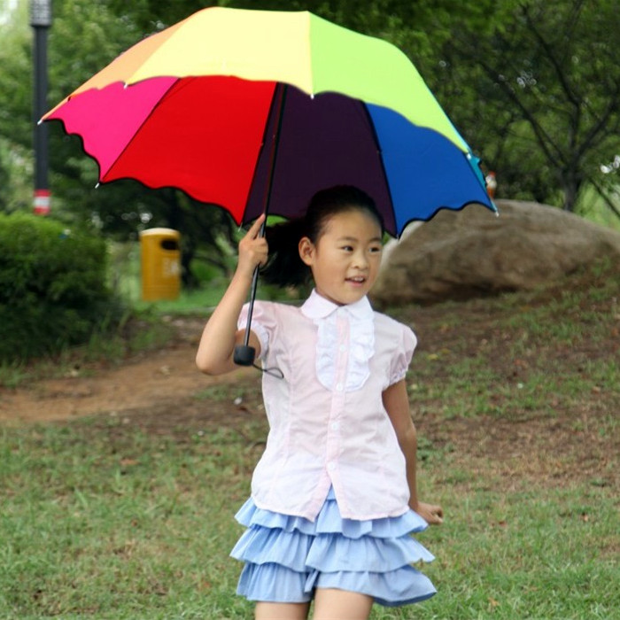 创意防晒彩虹太阳伞双人加大三折叠雨伞女韩国防晒遮阳定制广告伞-图2