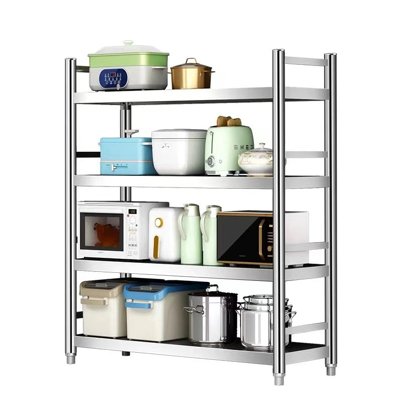 厨房落地置物架带护栏多层不锈钢烤箱微波炉收纳架货架多功能橱柜,淘宝优惠券,粉丝福利购,淘宝优惠卷