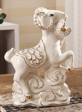 白色陶瓷羊风水摆件家居客厅电视柜装饰品办公室乔迁礼品工艺品
