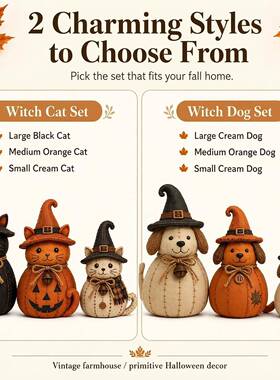 新品Vintage Witch Cat & Dog Decor Set复古猫狗小摆件