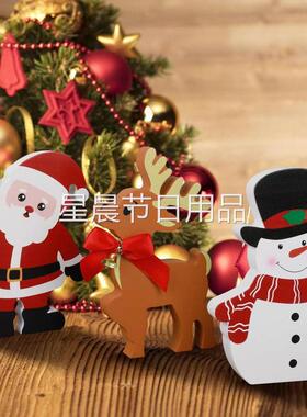 新品圣诞木质分层托盘装饰薄荷糖果手杖圣诞雪人冬季装饰室内