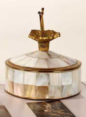 印度进口手工轻奢天然贝壳饰品盒设计师款高端收纳盒圆形储物盒