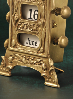 印度进口黄铜日历欧式复古创意家居万年历摆件客厅桌面台历摆件