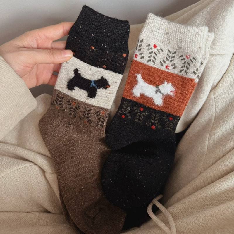 圣诞氛围感来了-费尔岛复古小狗羊毛袜子女ins潮流秋冬保暖民族风,淘宝优惠券,粉丝福利购,淘宝优惠卷