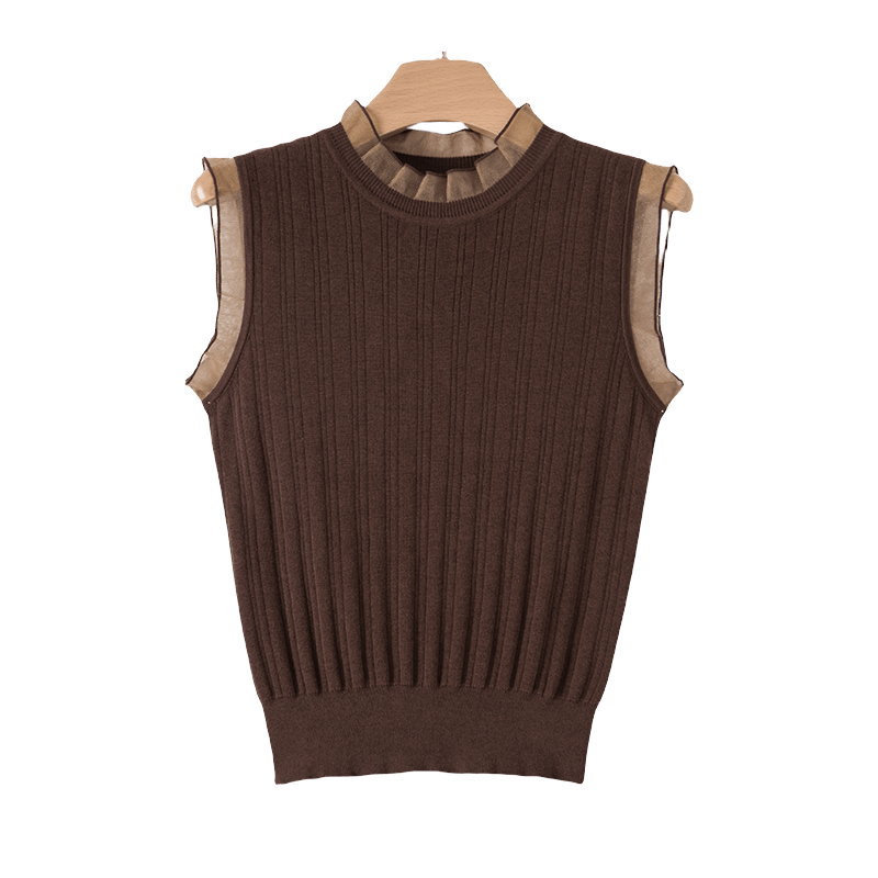 晚白2026年春新款莱赛尔棉上衣气质玻璃纱拼接内搭外穿针织背心女,淘宝优惠券,粉丝福利购,淘宝优惠卷