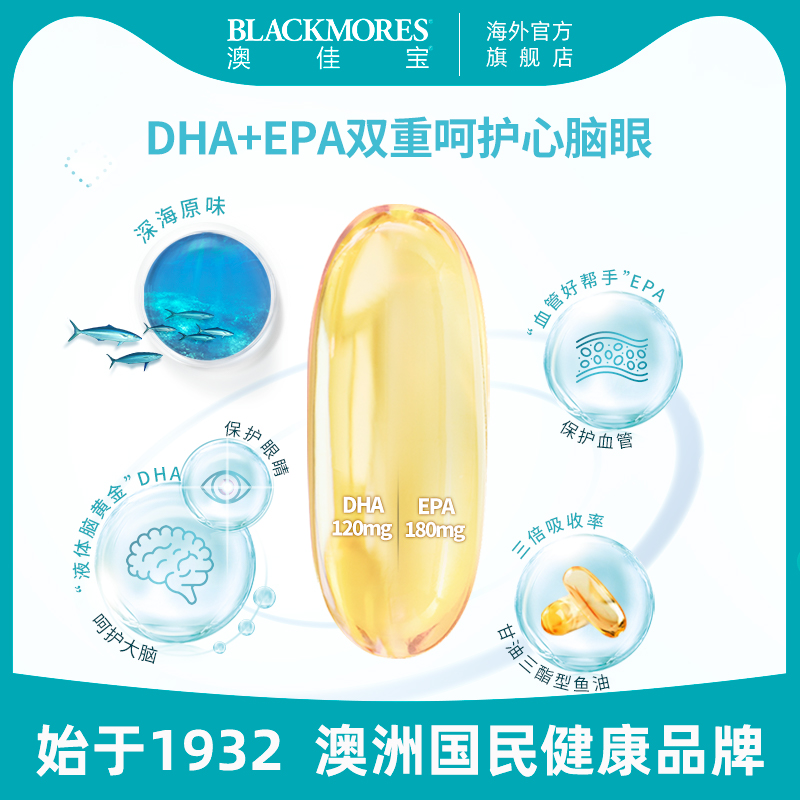 澳佳宝BLACKMORES原味深海鱼油软胶囊400s*2中老年omega3