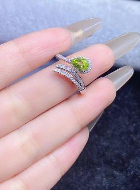 S925银截止女时尚轻奢小众设计感天然橄榄石戒指主石5*7MM