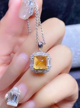 S925银吊坠简单时尚款式镶嵌方形8*8mm黄水晶糖塔