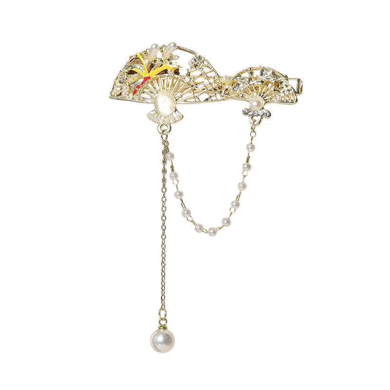 新中式珍珠流苏发夹女扇形玫瑰花刘海夹侧边夹头发饰品送女友礼物,淘宝优惠券,粉丝福利购,淘宝优惠卷